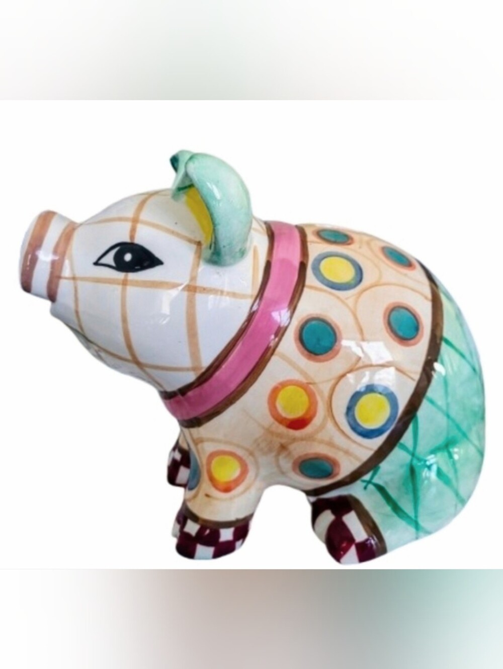 Absolutely Adorable Handpainted Multi Color Polka Dot Ceramic Pig Piggy Bank